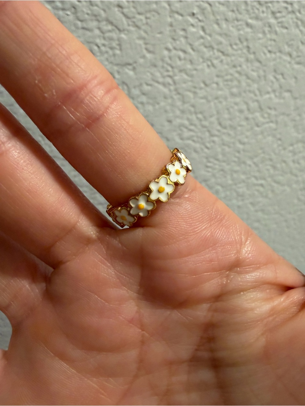 Gold Floral Enamel Band Ring in White and Gold